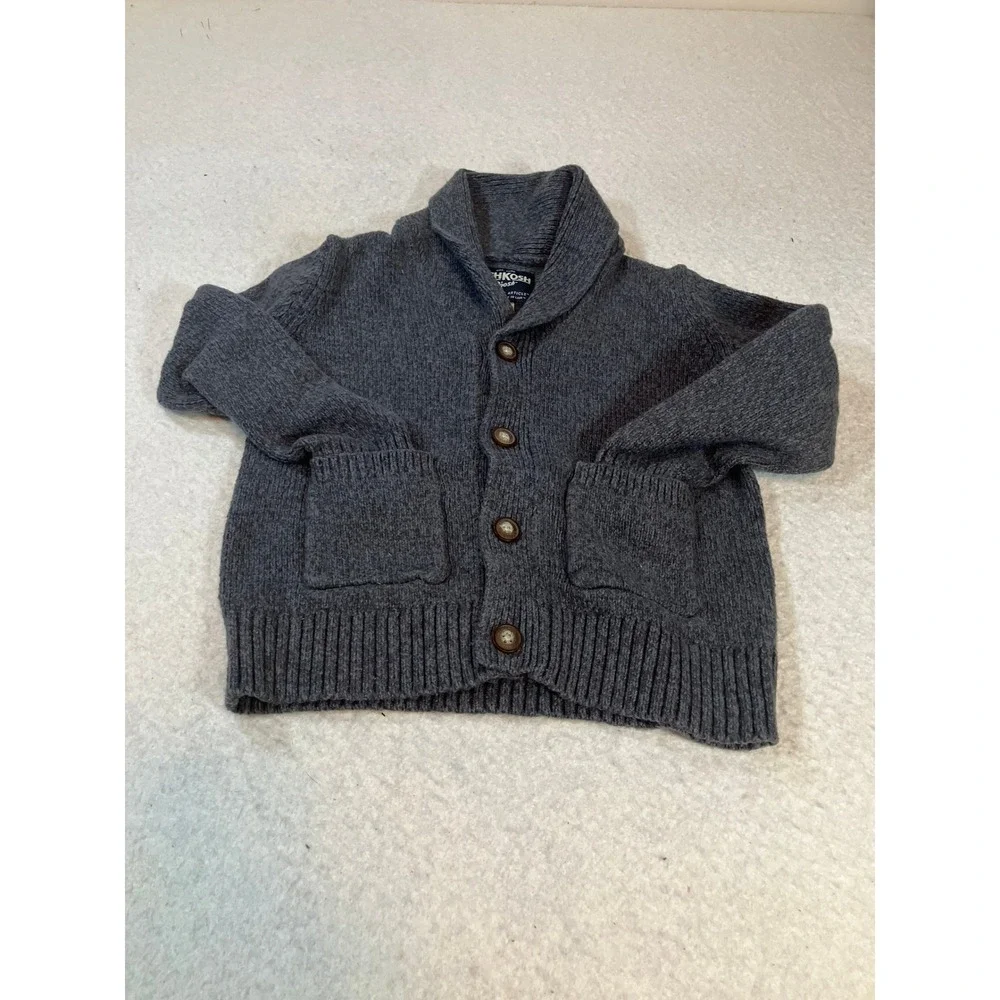 OshKosh Bgosh Boys Charcoal Gray Shawl Collar Button Front Cardigan 5T 5A